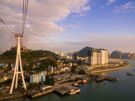 Halong Bay, Vietnam - December 17, 2019: View of the Sun World Cable Car and the Sun Wheel.のeditorial素材
