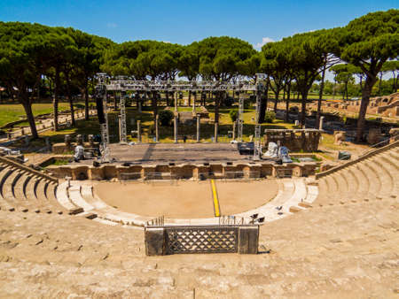 Roman Theater, Ancient Archaeological site of Ostia Antica in Rome, Italyのeditorial素材