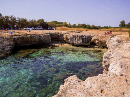 View of the idyllic Cala di Torre Cintola near Monopoli, province of Bari, Italyの写真素材
