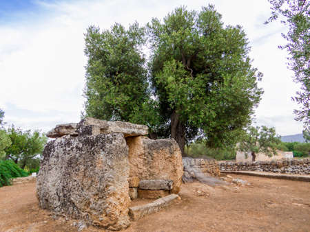 View of the mysterious archaeological site of the Montalbano Dolmen in Apulia, south Italyの写真素材