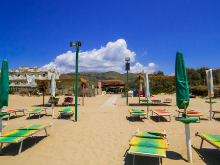 View of the beach in Mondragone, Italyの写真素材