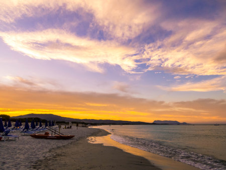 Amazing sunset in Budoni, Sardinia, Italyの写真素材