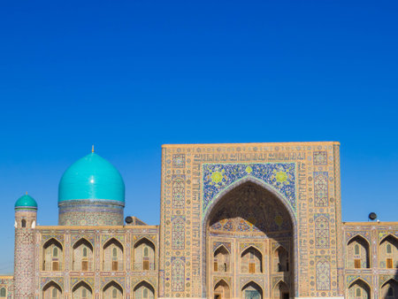 View of Tilla-Kari Madrassah in Samarkand, Uzbekistanの写真素材