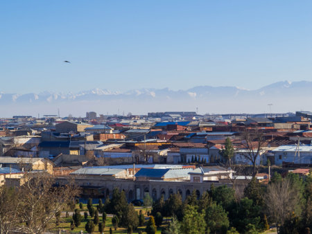 View from the Hazrat Khizr Mosque (English translation: Holy prophet Khizr Mosque). In Samarkand, Uzbekistanの写真素材