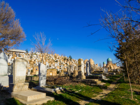 View of the Shah-i-Zinda (English translation: The Living King) Elite Cemetery. In Samarkand, Uzbekistanの写真素材