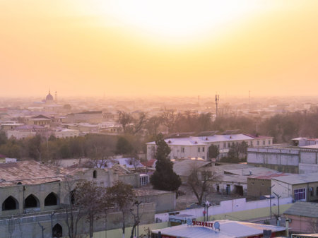 Aerial view at sunset of Bukhara in Uzbekistanの写真素材