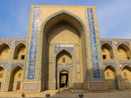 View of the Mirzo Ulugbek Madrasah in Bukhara, Uzbekistanの写真素材