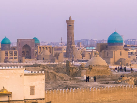 Aerial view of the Ark of Bukhara with the old town in the backgroundの写真素材