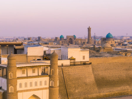 Aerial view of the Ark of Bukhara with the old town in the backgroundの写真素材