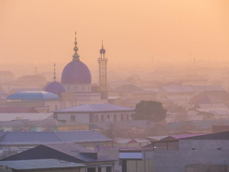 Aerial view at sunset of Bukhara in Uzbekistanの写真素材
