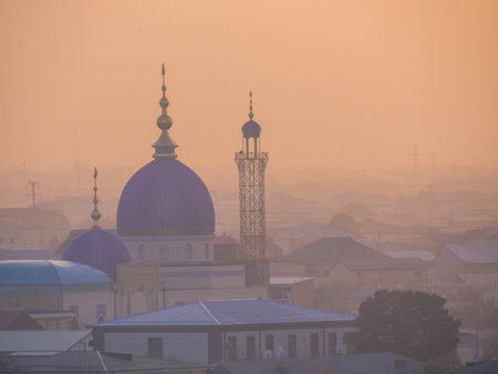 Aerial view at sunset of Bukhara in Uzbekistanの写真素材