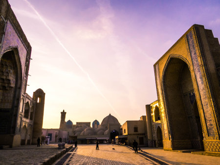 Amazing sunset over the old town of Bukhara, Uzbekistanの写真素材