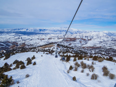 View of the Cable Car on the Chimgan Mountains in Uzbekistanの写真素材