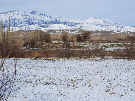 View of the Chimgan Mountains in Uzbekistanの写真素材