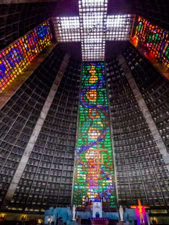 View of the interior of the Metropolitan Cathedral of Saint Sebastian in Rio de Janeiro, Brazilの写真素材