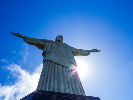 View of the Christ the Redeemer statue on Corcovado Mountain. In Rio de Janeiro, Brazilの写真素材