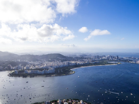 City aerial view from the top of the Sugarloaf Mountain. In Rio de Janeiro, Brazil
