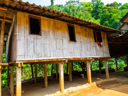 Traditional house in the Mae Klang Luang Village in Doi Inthanon, north Thailandの写真素材