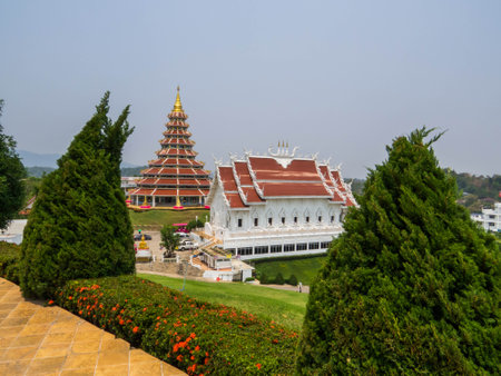 View of the Huay Pla Klang Temple (Goddess of Mercy). In Chiang Rai, Thailandの写真素材