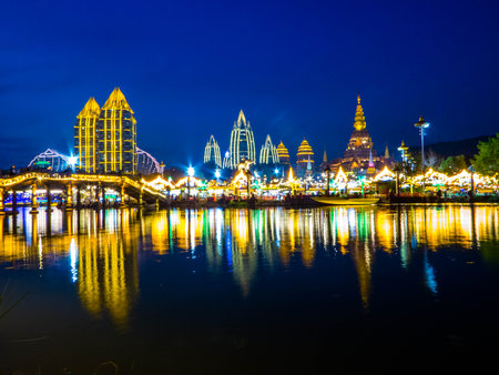 Night view of Jinghong, Xishuangbanna Autonomous Prefecture, Yunnan, Chinaの写真素材