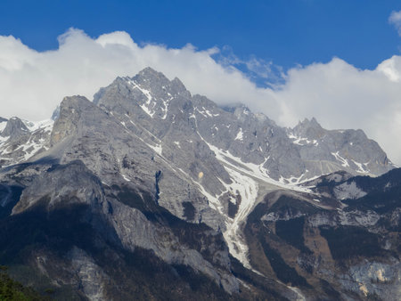 View of the Jade Dragon Snow Mountain (or Yulong Snow Mountain) in Lijiang, Yunnan, Chinaの写真素材