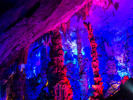 View of the interior of the Reed Flute Cave. In Guilin, China