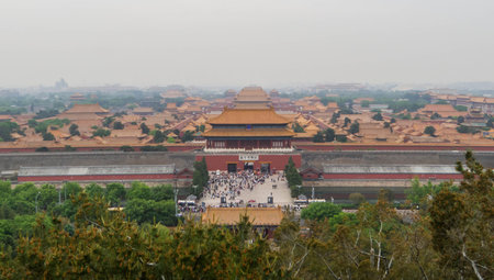 Panoramic view of the Forbidden City as seen from the top of the Jingshan Park. In Beijing, Chinaの写真素材