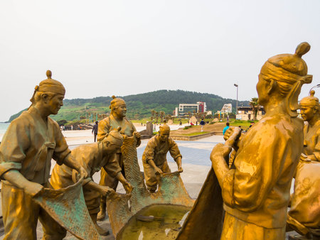 View of the Fishermen Monument in Jeju Island, South Koreaの写真素材