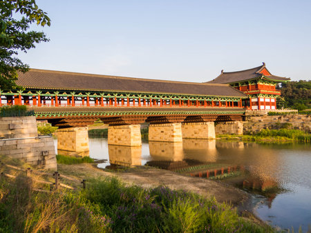 View of the Woljeonggyo Bridge. In Gyeongju, South Koreaの写真素材