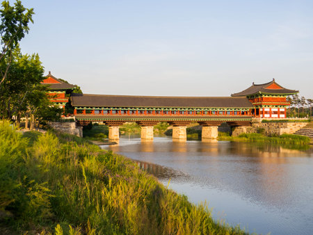 View of the Woljeonggyo Bridge. In Gyeongju, South Koreaの写真素材