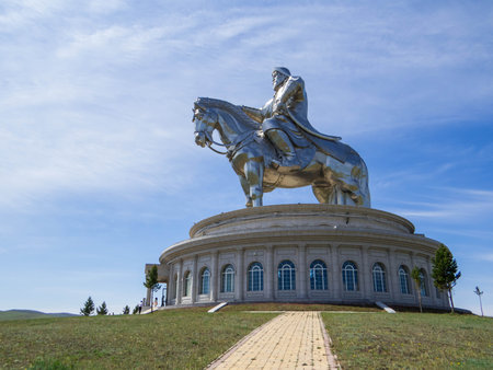 View of the Chinggis Khaan Statue Complex near Ulaanbaatar, Mongoliaの写真素材