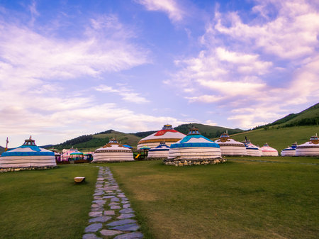 Traditional Mongolian Yurts near Ulaanbaatarの写真素材