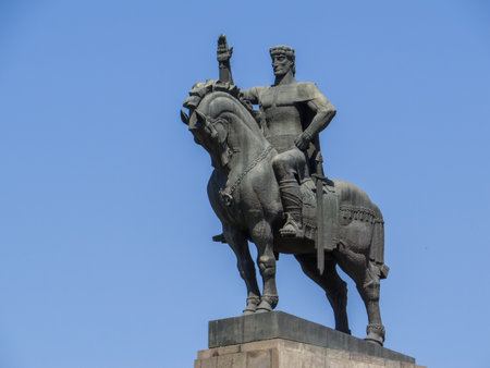 View of the Statue of King Vakhtang Gorgasali in Tbilisi, Georgiaの写真素材
