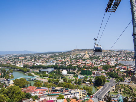 View of the Cable Car in Tbilisi, Georgiaの写真素材