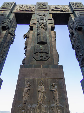 View of the Chronicles of Georgia on Keeni Hill, near Tbilisi, Georgiaの写真素材