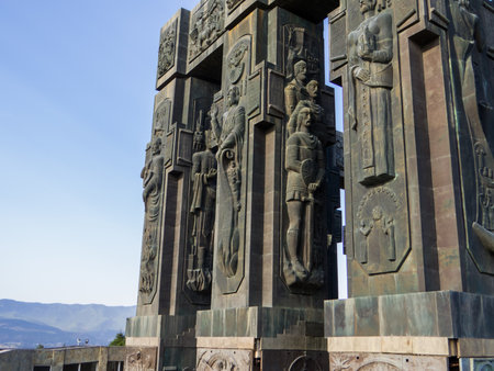 View of the Chronicles of Georgia on Keeni Hill, near Tbilisi, Georgiaの写真素材