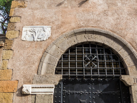 Traditional Medieval House in Piazza Piscinula, Rome, Italyの写真素材