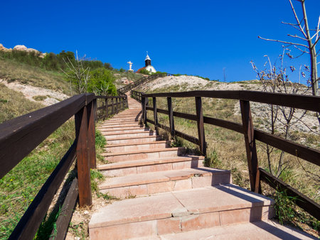 Staircase leading to the Immaculate Conception Chapel in Budaors, Hungaryの写真素材