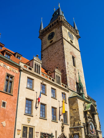 View of the Old Town Hall in Prague, Czech Republicの写真素材