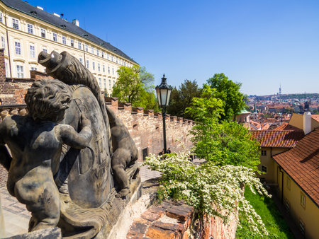 Amazing viewpoint of the old town of Prague, Czech Republicの写真素材
