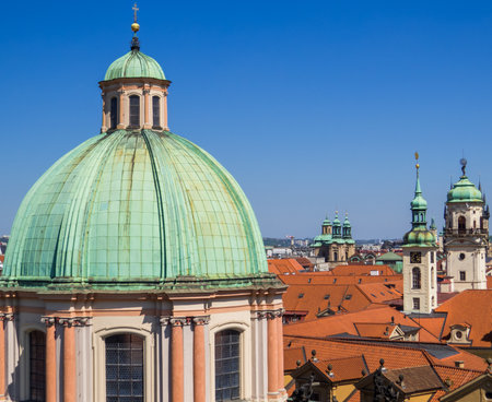 Amazing viewpoint of the old town of Prague, Czech Republicの写真素材