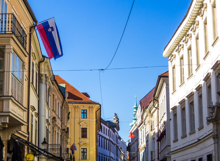 Picturesque street in the old town of Bratislava, Slovakiaの写真素材