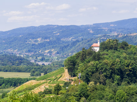 View of the Church of Saint Barbara on Calvary in Maribor, Sloveniaの写真素材