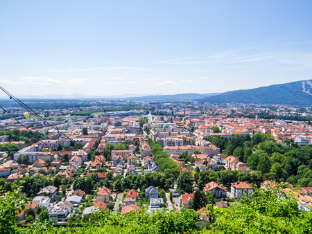City aerial view from the Pyramid Hill. In Maribor, Sloveniaの写真素材