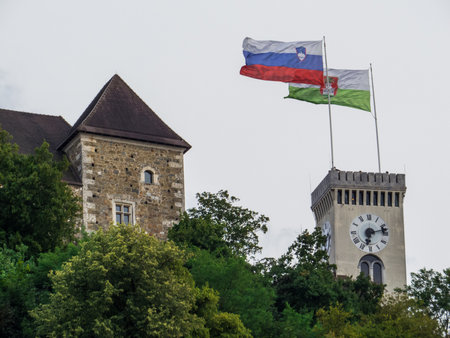 View of the Ljubljana Castle. In Ljubljana, Sloveniaの写真素材