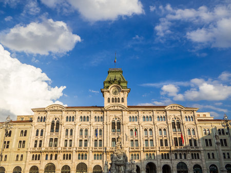 View of the Town Hall in the Unity of Italy Square. In Trieste, Italyの写真素材