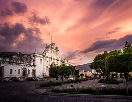 Sunset at Central Park - Antigua, Guatemalaの写真素材
