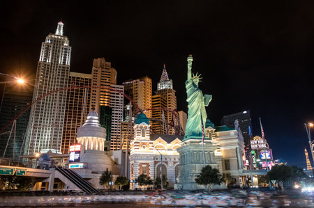 New York New York Hotel and Casino at night - Las Vegas, Nevada, USAのeditorial素材