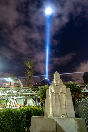 Luxor Hotel Casino and Sky Beam at night - Las Vegas, Nevada, USAのeditorial素材