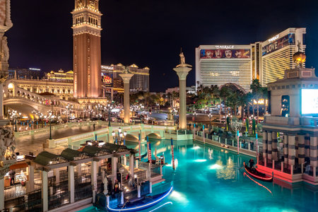 Grand Canal of Venetian Hotel Casino at night - Las Vegas, Nevada, USAのeditorial素材